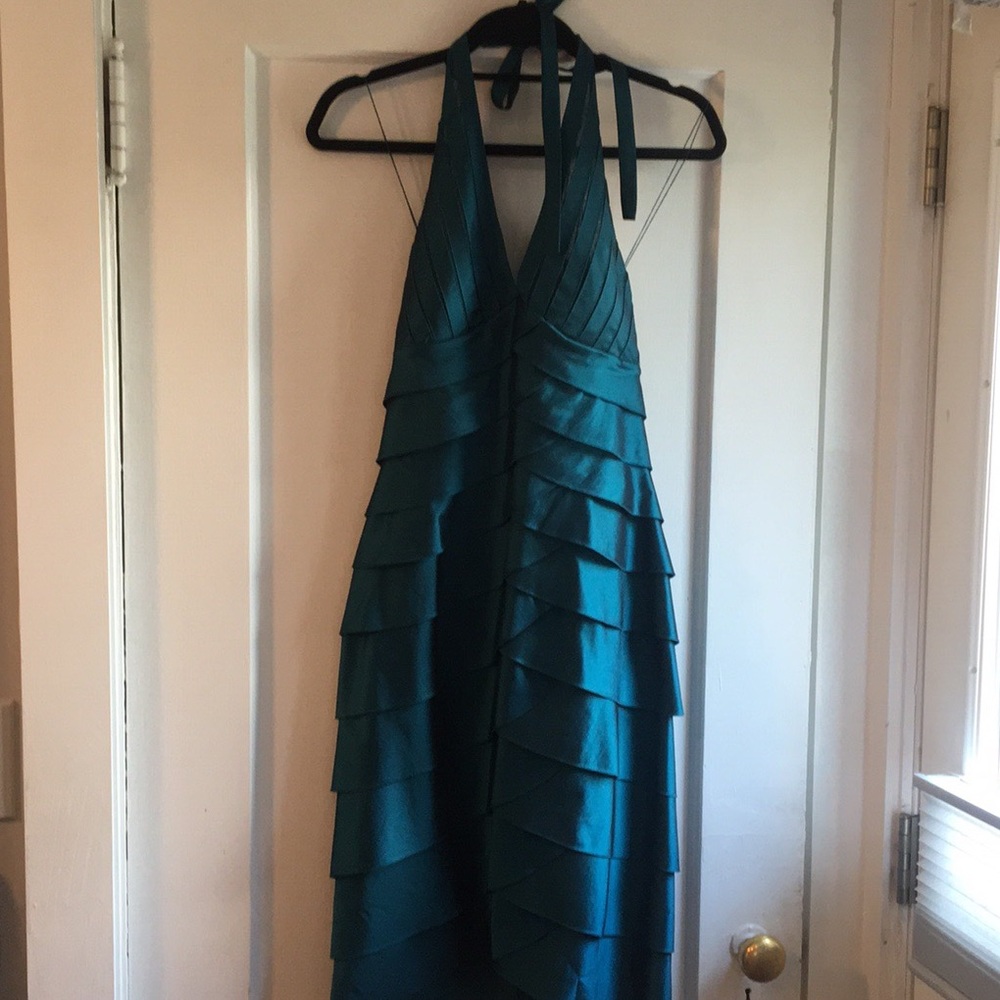 Teal Cache tiered halter dress